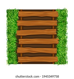 Wooden Walkway Rested Among Green Lawn Grass as Footpath Landscape Design Vector Illustration