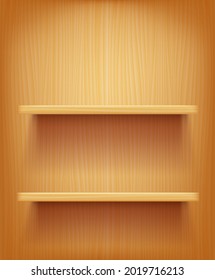 Wooden wall and book shelf. Template for place objects