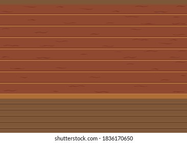 Wooden wall and floor. Background template. Hut, house. Backdrop. Vector illustration.