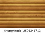 Wooden wall of log cabin. Background with wood beams pattern, old rustic timber house interior. Texture of log cabin wall or floor from pine tree trunks, vector realistic illustration