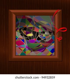 wooden wall and stained glass carnival mask