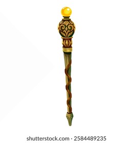 A Wizard’s Wooden Wand, Aged and Mystical with Subtle Carvings A mystical wooden wand with a natural grain, holding a subtle magical aura.