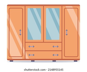 wooden wardrobe in the apartment for storing clothes. flat vector illustration.