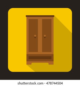 Wooden wardrobe icon in flat style on a yellow background vector illustration