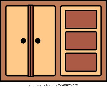 Wooden wardrobe with shelf drawers illustration