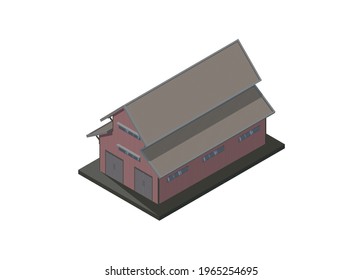 Wooden warehouse building in isometric view, simple illustration