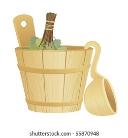 Wooden washtub with spoon  and birch