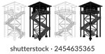 Wooden Watch Tower Vector 01. Construction Structure Illustration Isolated On White Background.