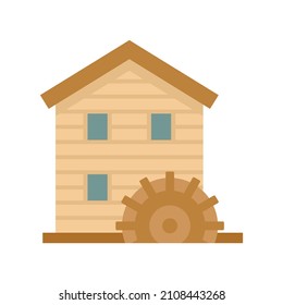 Wooden water mill icon. Flat illustration of wooden water mill vector icon isolated on white background