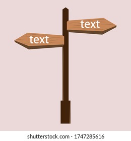 Wooden way direction sign isolated element.Signpost in two directions.