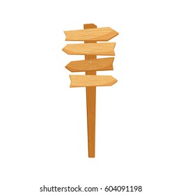 Wooden way direction sign isolated on white background. Vector illustration