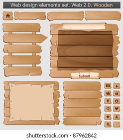 Wooden web elements set. Vector illustration