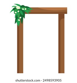 Wooden wedding arch decorated with flowers and leaves, perfect for creating a romantic atmosphere
