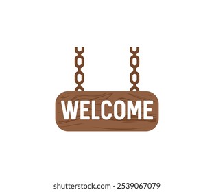 Wooden welcome sign. Wooden curly board with the inscription vector design and illustration.


