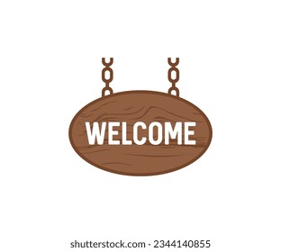 Wooden welcome sign logo design. Wooden curly board with the inscription vector design and illustration.

