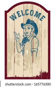 Wooden welcome sign, vector