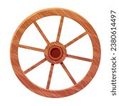 Wooden wheel in cartoon style, textured and detailed isolated on white background. Wild west ui asset, rustic, rural object, ancient, vintage element stock vector illustration.