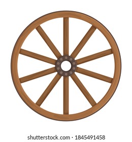 Wooden Wheel Cartoon Vector Icon.Cartoon Vector Illustration Wagon. Isolated Illustration Of Wooden Wheel Of Wagon Icon On White Background.