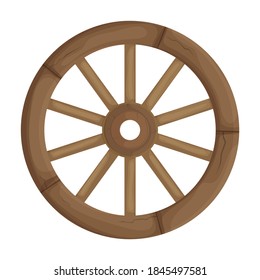 Wooden wheel cartoon vector icon.Cartoon vector illustration wagon. Isolated illustration of wooden wheel of wagon icon on white background.