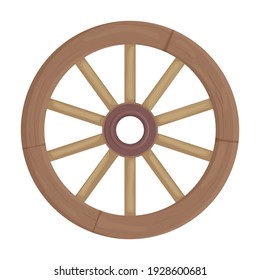 Wooden Wheel Cartoon Vector Icon.Cartoon Vector Illustration Wagon. Isolated Illustration Of Wooden Wheel Of Wagon Icon On White Background.