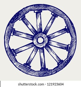Wooden wheel. Doodle style