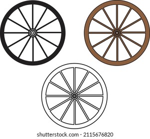 wooden wheel on white background. old wooden wheel sign. flat style.