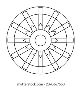 Wooden wheel outline vector icon.Outline vector illustration wagon. Isolated illustration of wooden wheel of wagon icon on white background.