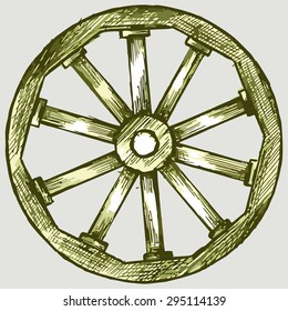 Wooden wheel of the trolley. Vector Image