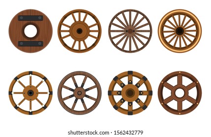 Wooden Wheel Vector Cartoon Set Icon.Vector Illustration Cart Of Wheel. Isolated Cartoon Icon Cartwheel For Wagon On White Background .