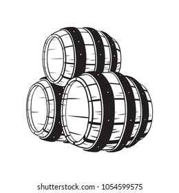 Wooden Whiskey Barrel. Hand Drawn Vector Illustration