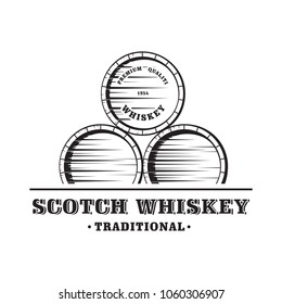 Wooden Whiskey Barrel. Hand Drawn Vector Illustration