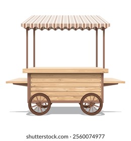 Wooden whitewashed street shop cart mock up isolated graphic illustration have blank space for place the products presentation on countertop. Small business and street food concept.