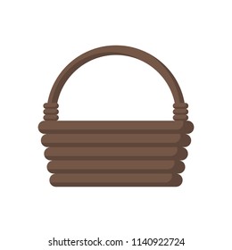 Wooden wicker basket. Vector illustration flat design. Isolated on white background.