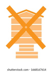 Wooden windmill for grinding flour or bread production as an emblem or logo. Silhouette stock vector illustration with propeller and rural farm building as a concept of natural production