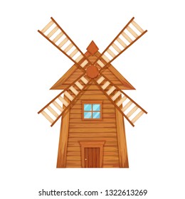 Wooden windmill vector illustration.