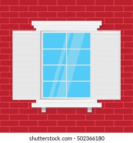 wooden window and brick wall. vector illustration