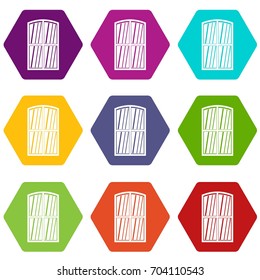 Wooden window icon set many color hexahedron isolated on white vector illustration