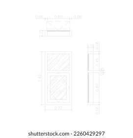 wooden window sketch in sketch with dimensions