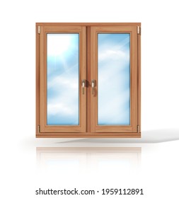 Wooden window. Vector illustration isolated on white background.
