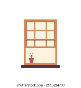 Wooden window vector. Traditional wooden window isolated. Cartoon vector window - element of architecture and interior design.