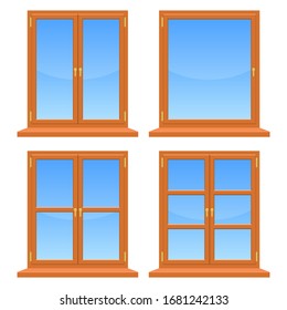 Wooden windows set vector design illustration isolated on white background