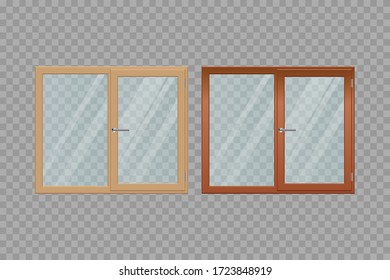 Wooden windows set vector illustration isolated on transparent background
