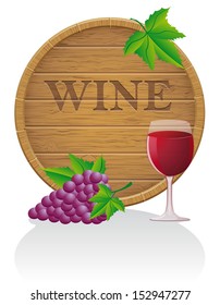 wooden wine barrel and glass vector illustration EPS10 isolated on white background