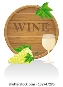 wooden wine barrel and glass vector illustration EPS10 isolated on white background