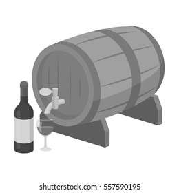 Wooden wine barrel icon in monochrome style isolated on white background. France country symbol stock vector illustration.