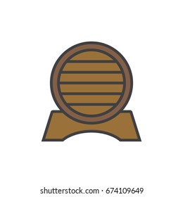 Wooden wine or beer barrel front view flat line icon isolated on the white background.