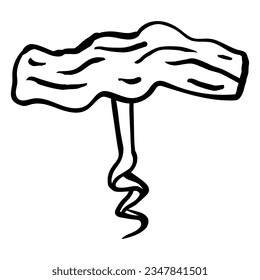 Wooden wine corkscrew linear in doodle sketch style on white background. Vector illustration.