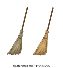 Wooden witch broomstick or sweeping broom  