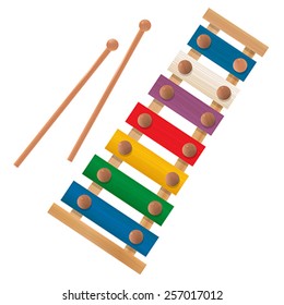 Wooden xylophone icon over white background