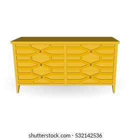 Wooden yellow cupboard. Furniture for Interior. Vector illustration.